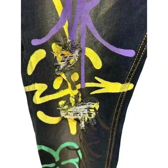 Mac Keen Men's Distressed Colorful Graffiti Jeans Dark Wash Size 34, Pre-Owned - Picture 6 of 13
